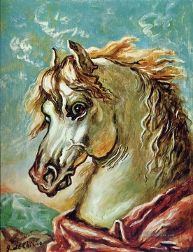  weiße - Weißer Pferdekopf mit Mähne im Wind Giorgio de Chirico
